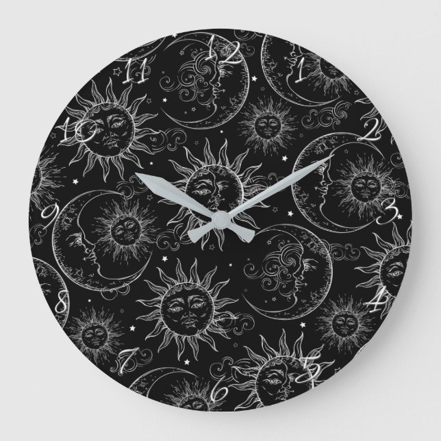 Relógio Grande Black Magic Vintage Celestial Sun Stars (Frente)