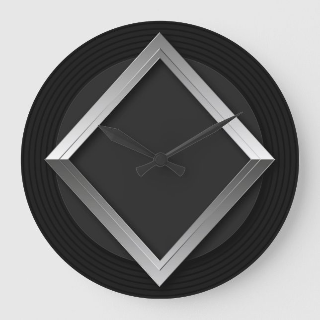 Relógio Grande Black & Silver Geometric Triangle Metallic Clock (Frente)