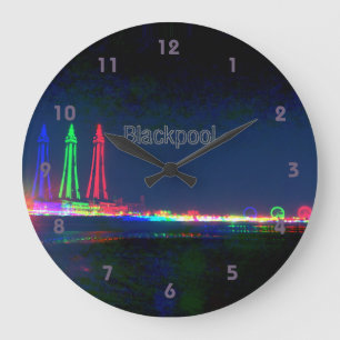 Relógio Grande Blackpool Beach Lights at Night,