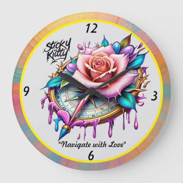 Relógio Grande "Blissful Compass Rosa Emblem" (Frente)