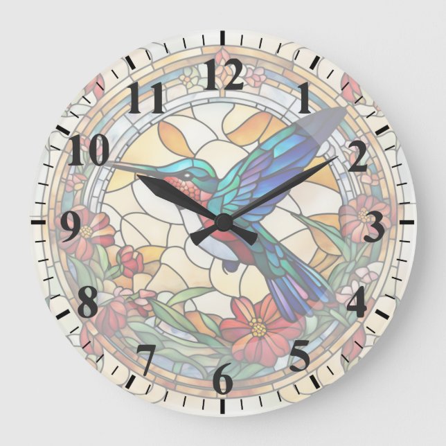 Relógio Grande Bloco de aves de vidro estampadas com pássaro de b (Frente)