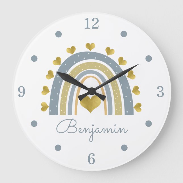 Relógio Grande Blue Baby Boy Rainbow Nursery Acrylic Wall Clock (Frente)