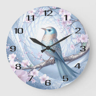 Relógio Grande Blue Bird Floral Wall Clock
