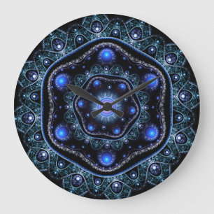 Relógio Grande Blue Black Tek Lace Boho Fractal Mandala