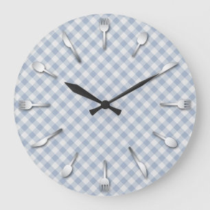 Relógio Grande Blue Gingham Kitchen Clock - Country Western