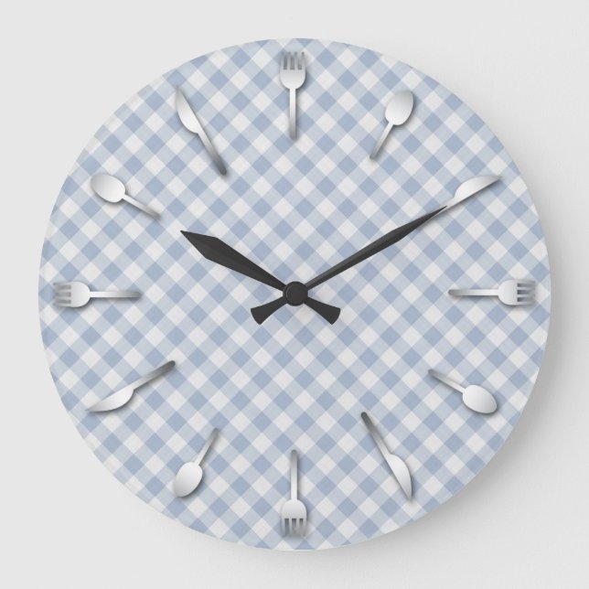 Relógio Grande Blue Gingham Kitchen Clock - Country Western (Frente)