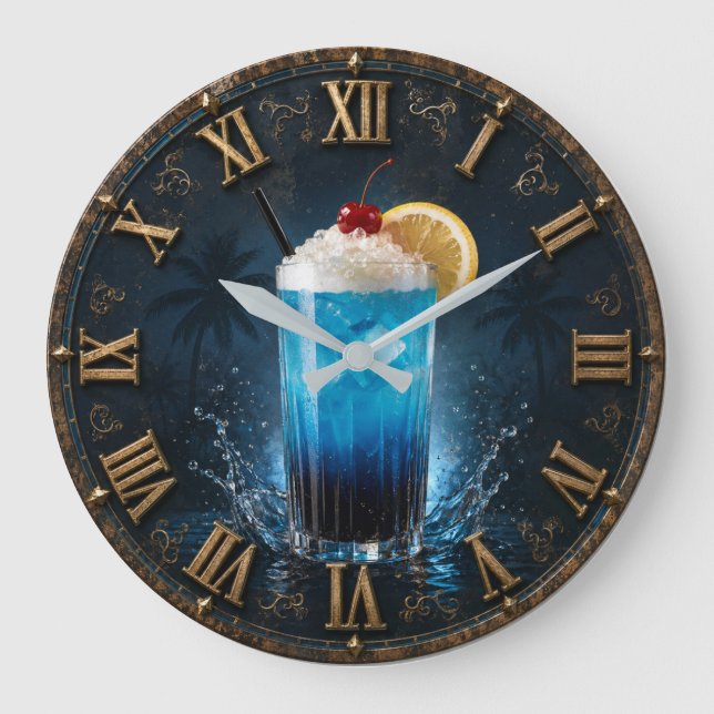 Relógio Grande Blue Lagoon Tropical Cocktail Bar Decor (Frente)