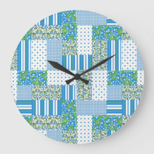 Relógio Grande Blue Morning Glory Faux Patch Wall Clock