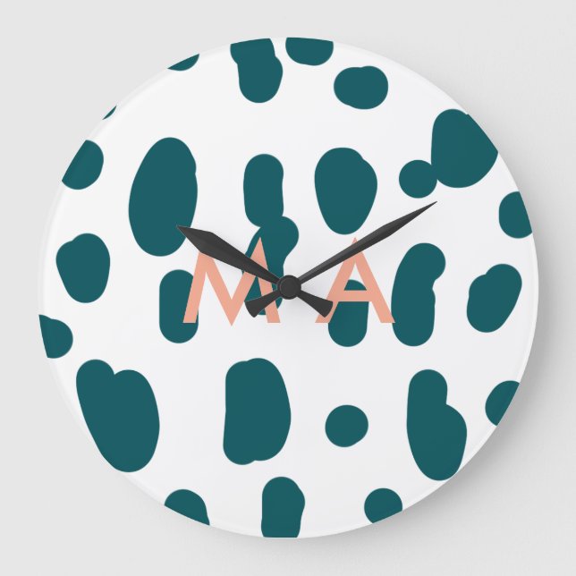 Relógio Grande Blue polkadot orange pastel monogram man letter pa (Frente)