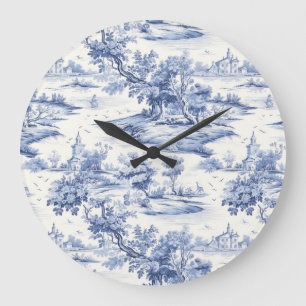 Relógio Grande Blue Toile de Jouy Vintage Country Style design