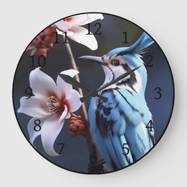 Relógio Grande Bluejay e Flores (Frente)