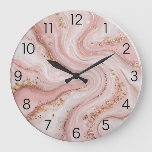 Relógio Grande  Blush Pink Epoxy Gold Flake Wall Clock (Frente)