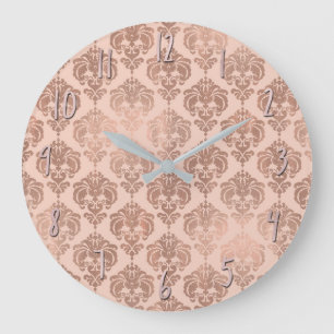 Relógio Grande Blush Rosa Dourado Rosa Glam Moderno Damask