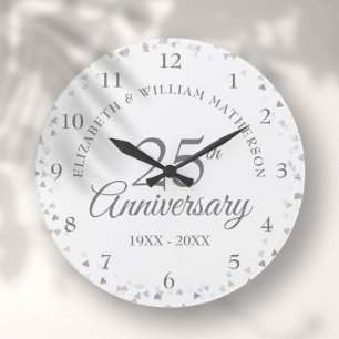 Relógio Grande Bodas de Prata 25 Anos Confetes de Corações de Pra