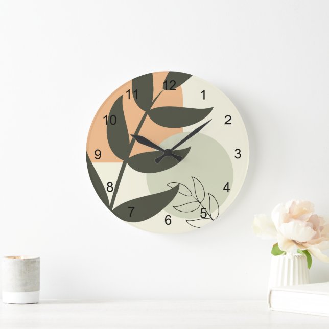 Relógio Grande Boho Abstract Leaf Wall Clock (Lar)