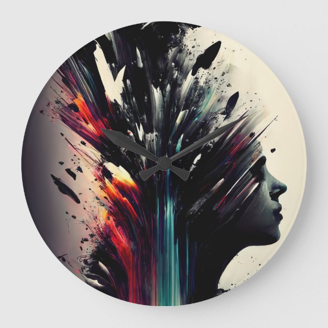 Relógio Grande Boho abstrato art com cara de menina (Frente)