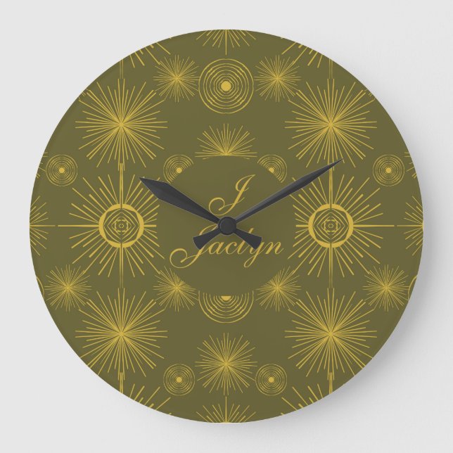 Relógio Grande Boho Celestial Sun Stars Personalizadas Verde (Frente)