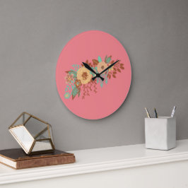 Relógio Grande Boho Floral Rosa Moderno