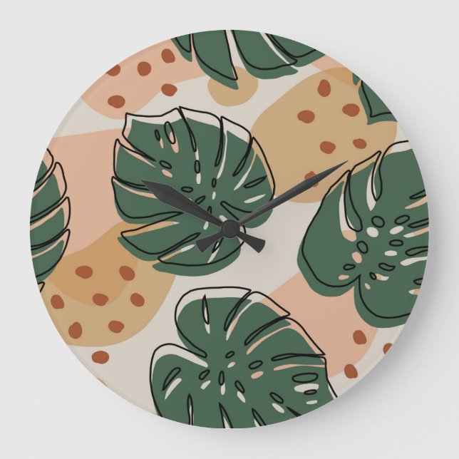 Relógio Grande Boho monstera: padrão abstrato tropical (Frente)