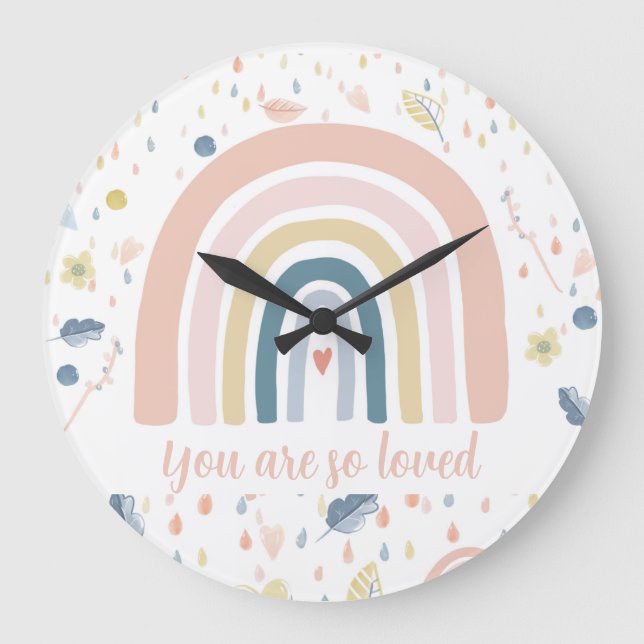 Relógio Grande Boho Rainbow & Raindrops Nursery Clock (Frente)