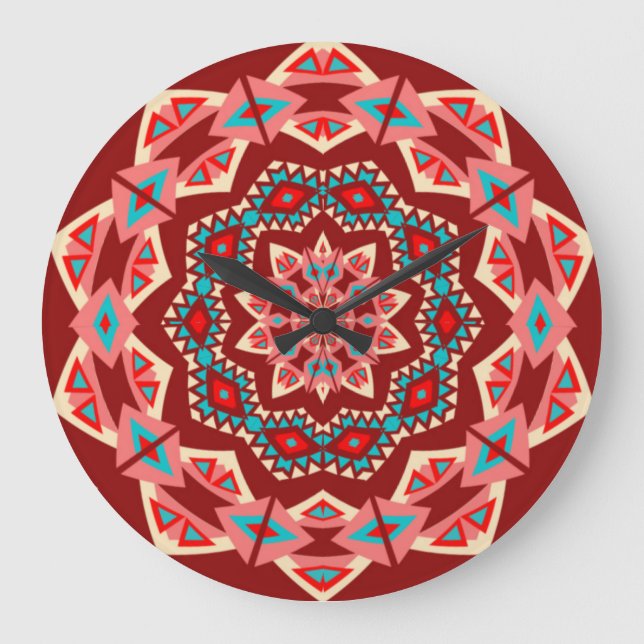 Relógio Grande Boho Southwest Mandala (Frente)