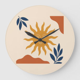 Relógio Grande Boho Sun Face Abstract Terracotta Wall Clock