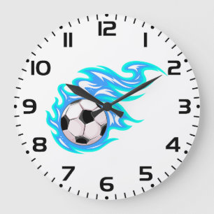 Relógio Grande Bola de Futebol Azul Elétrico Flamejante Esportes