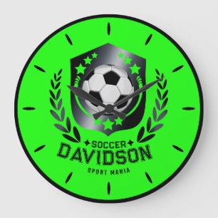 Relógio Grande Bola de Futebol Verde Personalizada Texto Person