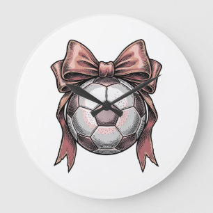 Relógio Grande Bola de Futebol Vintage com Laço Rosa