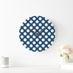 Relógio Grande Bolinhas Azuis marinho, Padrão de Bolinhas, Pontos<br><div class="desc">Padrão de bolinhas bonito,  divertido e adorável em azul marinho e branco. Presente moderno e moderno,  perfeito para o amante das bolinhas em sua vida.</div>