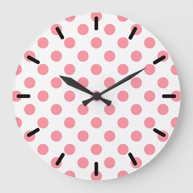 Relógio Grande Bolinhas brancas e de coral (Frente)