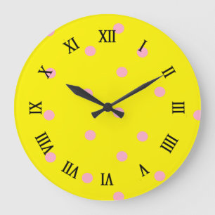 Relógio Grande Bolinhas rosa em amarelo