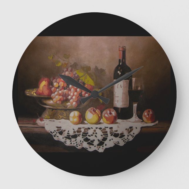 Relógio Grande Bolsa de Fruta e garrafa de vinho (Frente)