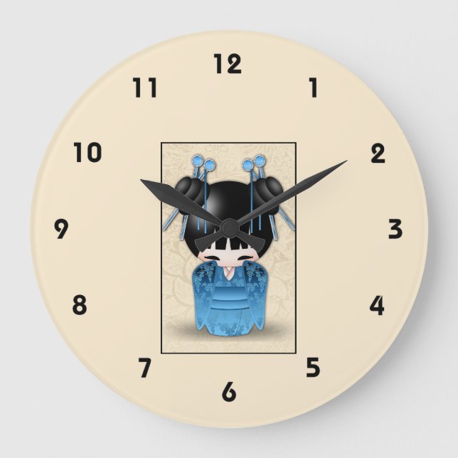 Relógio Grande Boneca bonito de Kokeshi do japonês vestida no (Frente)