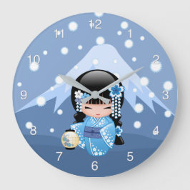 Relógio Grande Boneca de inverno Kokeshi - Garota Geisha Blue Mou