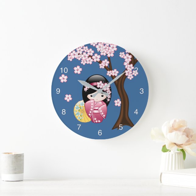Relógio Grande Boneca Kokeshi da Primavera - Geisha Japonesa Fofa (Lar)