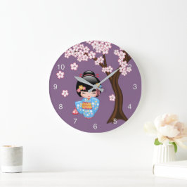 Relógio Grande Boneca Maiko Kokeshi - Garota Geisha com Quimono A