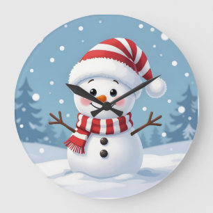 Relógio Grande Boneco de neve fofo com cachecol e chapéu