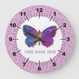 Relógio Grande Bonita Púrpura: Dourada borboleta