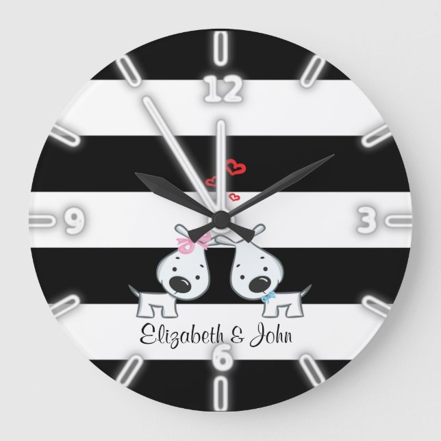 Relógio Grande Bonito Adorável, Striped, Cães Com Personalização  (Frente)