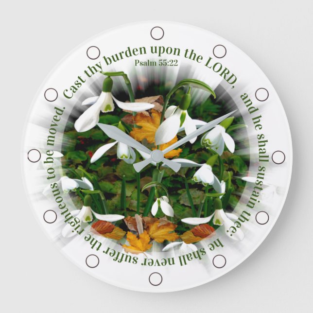 Relógio Grande Bonito Neves com Salmo 55:22 (Frente)