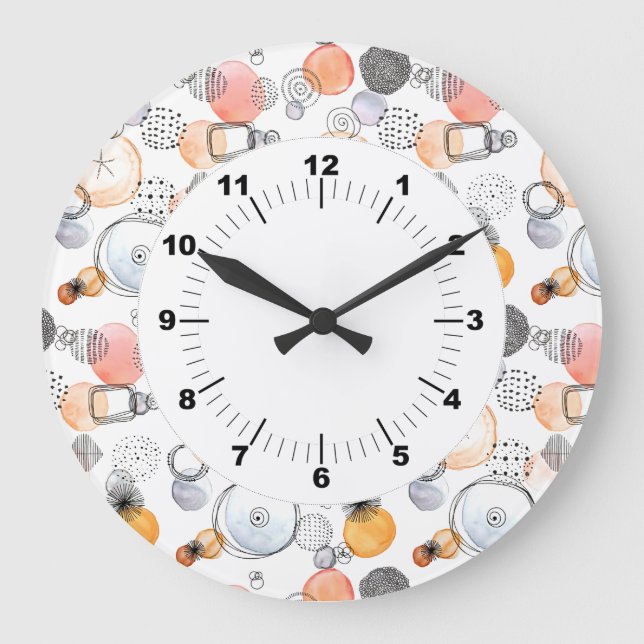 Relógio Grande Bonito padrão, cor-de-rosa e Abstrato azul (Frente)