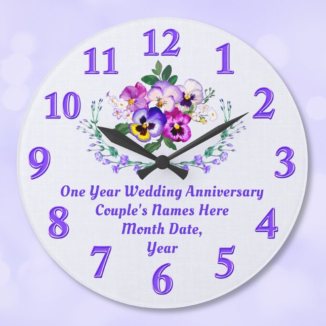 Relógio Grande Bons presentes de aniversário de um ano para ela,  (Clock Anniversary Gift. Linen, Paper anniversary gifts, Symbols, 1 year wedding anniversary gifts. )