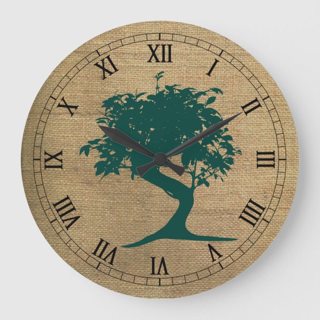 Relógio Grande Bonsai em Burlap Wall Clock (Frente)