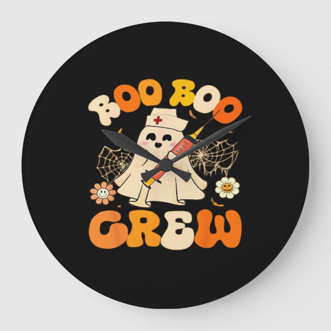 Relógio Grande Boo Boo Crew Ghost Enfermeiro, Retro Hallowee (Frente)