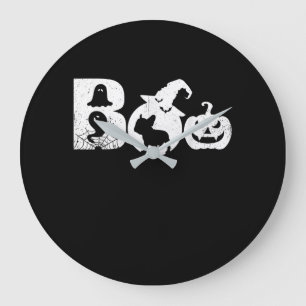 Relógio Grande Boo Halloween Costume Bulldog Pumpkin & Witch Hat