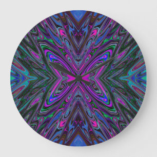 Relógio Grande Borboleta Abstrata Magenta, Azul e Verde Alucinant