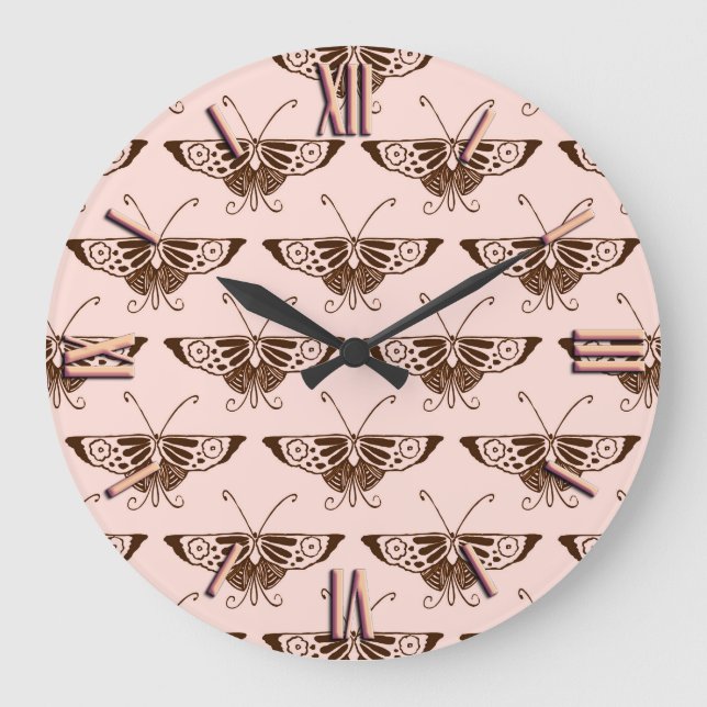 Relógio Grande Borboleta de Arte Estilizada Deco - chocolate e pê (Frente)