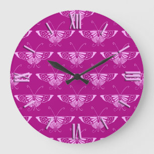 Relógio Grande Borboleta Deco estilizada - magenta e rosa