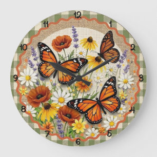 Relógio Grande Borboleta Monarca Flor de Estopa